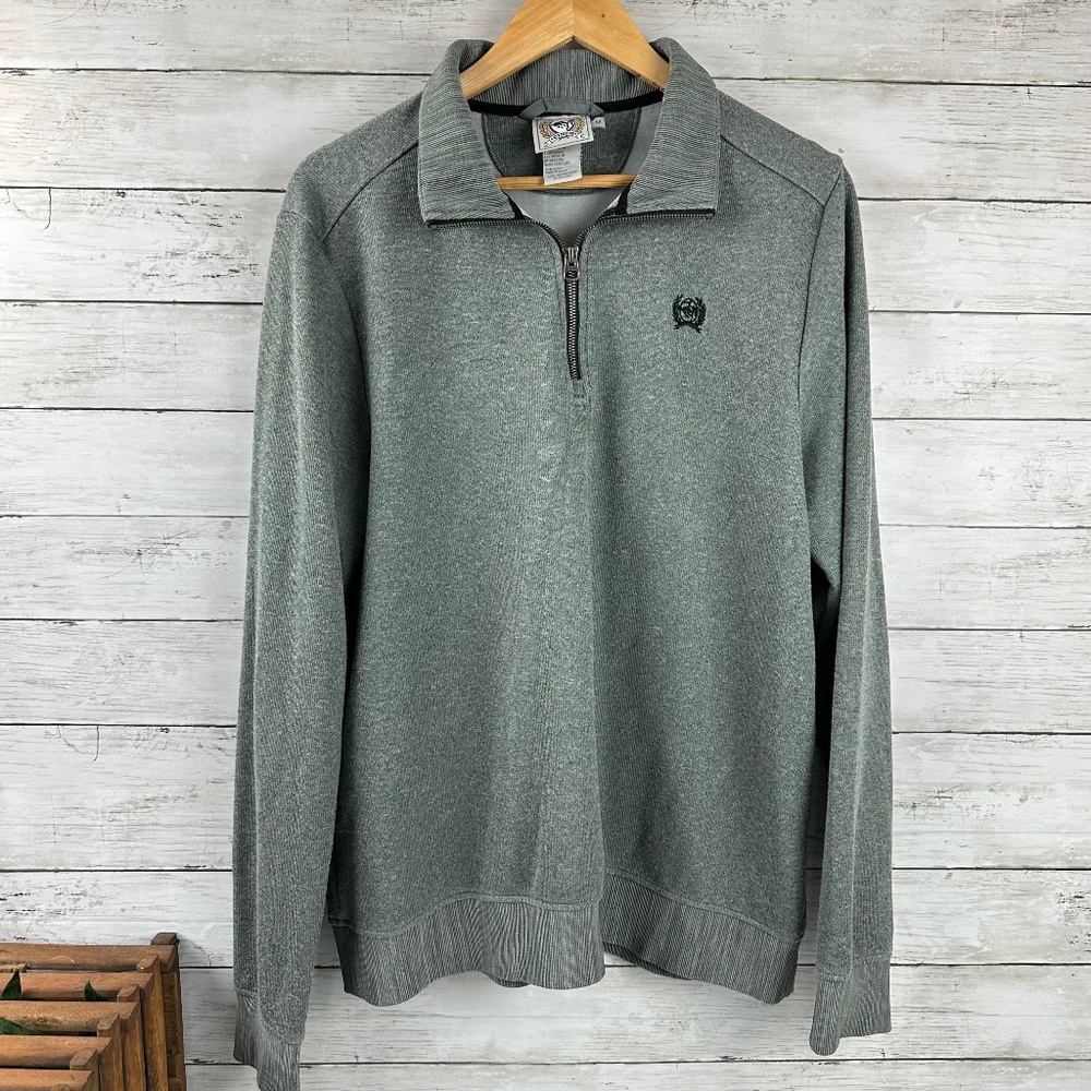 Cinch Western Sweater Sweatshirt 1/4 Zip Pullover Knit Logo Long Sleeve Mens Med